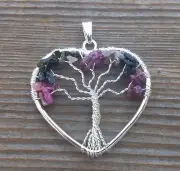 HEART STYLE MULTI TOURMALINE TREE OF LIFE WIRE WRAPPED PENDANT STONE GEMSTONE