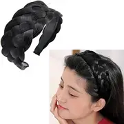Black Wig Braided Headbands for Women 5 Strands Synthetic Wide Hair Bands Braid Headband for Women Girls Non Slip Braided Head Band Chunky Hair Hoop Bands Braids Headbands