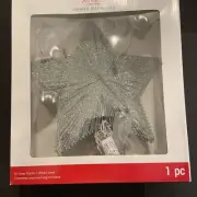 Lighted Tree Topper • Silver Glitter Star • Clear Lights • Ashland Christmas New