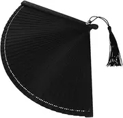 VINTORKY Elegant Bamboo Hand Fan Folding Fan Tassel Carrying Bag for Stage Shows Daily Aesthetics