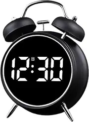 Maxspace Twin Bell Alarm Clock, LED Display Digital Clock with Night Light, USB Rechargeable/Battery Operated Loud Bell Metal Alarm Clock for Office Bedroom (Black)