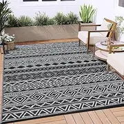 Outdoor Plastic Straw Rug 8x10 Outdoor Rug for Patios Clearance, Waterproof Camping Rugs for Outside RV, Reversible Plastic Straw Outside Rugs Carpet Mat, Black&White