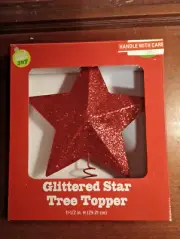 Ruby Red Star Christmas Glitter Tree Topper ~ 11 1/2" ~ New in Box