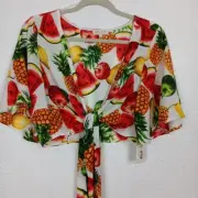 SRV x FRF Tie Front Crop Top Tropical Fruit Size 0 Sarah Rae Vargas Blouse S/S