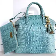 Brahmin Duxbury Dome Astral Pearlized Aqua Blue Leather Bag+Clutch+Tassel NWT
