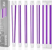 EZDIY-FAB PSU Cable Extension Kit - Sleeved Custom Power Supply Extension 16 AWG 24-PIN 8-PIN 6-PIN 4+4-PIN With Combs - White Connector and Purple Cable