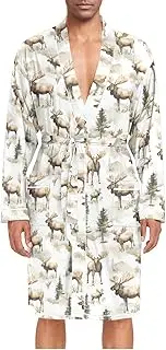 [ZZXXB] Moose and Tree Mens Sleepwear Robe Lightweight Nightgown Long Sleeves Spa Bathrobe with Pockets M-XL