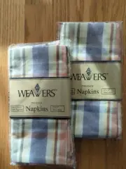 Vintage Plaid Collage Napkins 17" Square 100% Cotton B&D Weavers NOS 2 Sets of 2