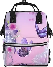 Pink Butterfly Durable Pañaleras Para Bebe - Versatile Diaper Bag Backpack and Baby Diaper Bag for Moms and Dads, Black, One Size