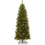 Pre-Lit Artificial Slim Christmas Tree Green North Valley Spruce White Lights