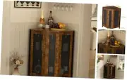Corner Storage Cabinet with Open Shelf, 3-Tier Industrial Wine Bar Cabinet