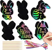 Scratch Easter Art Crafts Kit - 24X Scratch Off Bunny Paper Crafts | Scratch Easter Day Ornaments Tag Paper Graffiti for Kids