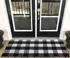 Buffalo Plaid Outdoor Rug - Retro Farmhouse Tartan Checkered Door Mat Black and