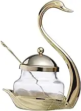Ciieeo 1Pc Swan Shaped Seasoning Jar with Spoon Elegant Glass Condiment Container for Salt Sugar Spices Kitchen Decor Dining Table Centerpiece
