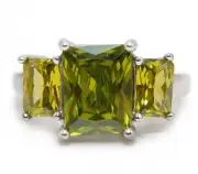 6CT Peridot 925 Solid Solid Genuine Sterling Silver Ring Jewelry Sz 6