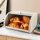 Metal Bread Box Bin with Roll Top Lid Kitchenware Storage Box Organization