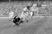 England Nick Preston is brought down by a diving tackle from N- 1979 Old Photo