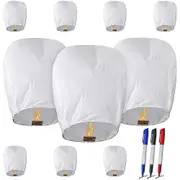 10 PCS White Chinese Sky Lanterns Chinese Lanterns Eco Friendly Lanterns for Weddings Celebrations Memorial Ceremonies