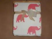 NEW, LEVTEX BABY MALAWI BLUSH ELEPHANT PLUSH BLANKET, 30" X 40"