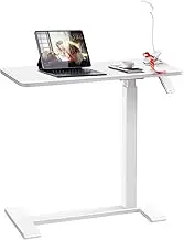 Xmart Adjustable Overbed Table with Wheels, Pneumatic Height Adjustable Mobile Desk, Bed Bedside Table for Laptop, Home, Office, Medical Use - White Large