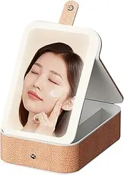 Travel Makeup Mirror with Light, Led Cosmetic Organizer, Crocodile Texture Storage Case, 8.27x5.59x2.17 inches Large-Capacity Travel Vanity with Built-in Lights for Women