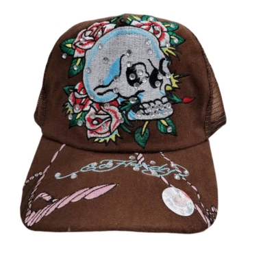 ED HARDY Snapback Hat brown Skull Mesh Cap