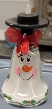 Unique Handmade Painted Ice Cream Sundae Glass Snowman Holiday Candle Holder NEW