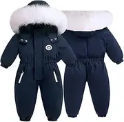 [BYFRI] Baby Boys Girls Snowsuit One Piece Winter Outfit Toddler Warm Hoodies Coat Infant Ski Suits Thick Fleece Jumpsuit 2T-5T, Blue