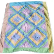 Handmade Pastel Rainbow Quilt Gingham Patchwork Diamond Pattern Blanket 40x50 In