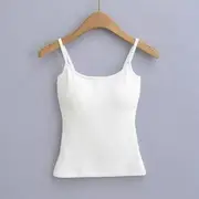 Plain Slim-Fit Padded Crop Cami Top White - S