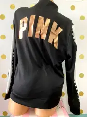 Victoria's Secret Pink Logo Quarter-Zip Pullover Sweatshirt Black NWT
