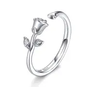 Thorns and Rose Open Adjustable Finger Rings for Women Flower Ring Silver plating Jewelry