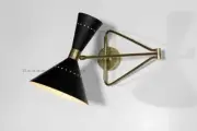 1950 Brass Black Wall lamp Diabolo Italian Cone Stilnovo Sputnik Light Swing Arm