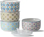 Chubacoo Ceramic Bowl Set with Lids : Microwavable Serving Bowls with lids, 5 Inch Soup Bowls for Lunch, Picnic, Microwave & Dishwasher Safe, 20 Oz, 4 pcs