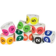 Numbers (1-10) Labels/Stickers, 2" Circle, Assorted Colors, 500 Labels per Roll