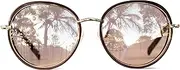 [Generic] Round Retro Sunglasses for Women | Brown & Gold Frame with Crystal Temple | Vintage Glamour Style | VS1808-C2