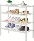 4-Tier Bamboo Shoe Rack - Stackable Wood Shelf for Elegant Closet Organization