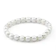 White Freshwater Flat Pearl Stretch Bracelet with Sterling Silver Beads