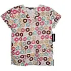 Cassandra O Womens Scrubs Top V Neck SZ S Donuts Short Sleeve Colorful