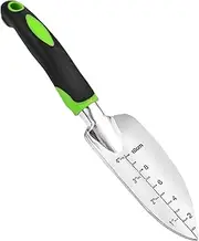 Garden Trowel with Measurements Depth Marker & Ergonomic Grip Hand Shovel Soft Rubberized Non-Slip Handle Two Unit Measurement Guide for Planting, Transplanting, Weeding, Digging Soil(Green)