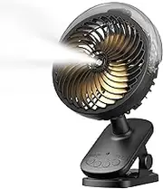 Portable Misitng Fan, 8000mAh Battery Operated Clip On Fan with Clip for Desk, Auto Oscillating, 3 Speeds, 2 Mist Modes with Remote, Working Time for Home Stroller Office and Outdoor-Black