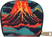 [JEJEA] Volcano Print Credit Card Holder Wallet, Small Card Holder Wallet with Zipper,Leather Card Holder, White, One Size