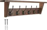 Keypak Victorian Oak Coat Rack Shelf Combo 6 Black Hooks - 80cm Coat Rack Rustic Wall Mounted Coat Rack Shelf for Hallway, Bedroom, Kitchen, Bathroom