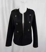 New Tahari Womens Open Jacket Top Black Faux Leather Polyester Spandex 8