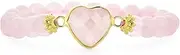 [Bling Jewelry] Romantic Handmade Faceted Large Center Heart Charm Natural Semi Precious Pale Pink Rose Quartz Stone With Round 8MM Ball Bead Gemstone Stacking Stretch Bracelet For Women Teen