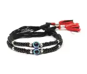 925 Sterling Silver 4 Ball & Evil Eye Black Thread Nazariya Bracelet For Kids