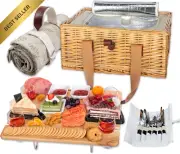 Wicker Picnic Basket for 4 Mini Folding Wine Table Cooler Bag Cutlery
