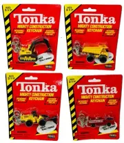 Bundle: 4 NOS Tonka Mighty Const Keychains | Toy Trucker & Contractor