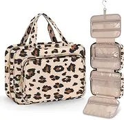 [Wedama] Toiletry Bag for Women, Medium Cosmetic Travel Bag, Hanging Toiletry Bag for Bathroom, PVC Waterproof Makeup Bag, Toiletries Bag for Travel Business Trips and Camping, Leopard Print