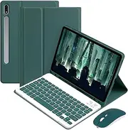 Oimzzr Tab S9 Series Tablet Protective Case with Keyboard and Mice ABS Keys 80 Days Standby 60 Hours Working Heat Dissipation Waterproof Slip-Resistant Green